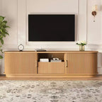 Meuble TV Vintage Rustique avec Portes Coulissantes à Lattes, Console Multimédia de Ferme Cannelée de 75 po avec Tiroir (Grain de Bois Naturel)