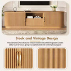 Meuble TV Vintage Rustique avec Portes Coulissantes à Lattes, Console Multimédia de Ferme Cannelée de 75 po avec Tiroir (Grain de Bois Naturel)