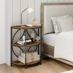 Lot de 2 tables d'appoint semi-circulaires à 3 niveaux Costway avec étagères de rangement en métal robuste, marron rustique