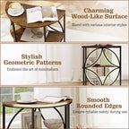 Lot de 2 tables d'appoint semi-circulaires à 3 niveaux Costway avec étagères de rangement en métal robuste, marron rustique