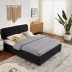 Cadre de lit plateforme de rangement ModernLuxe Queen/King, lit capitonné en chenille avec tête de lit moelleuse
