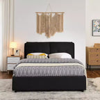Cadre de lit plateforme de rangement ModernLuxe Queen/King, lit capitonné en chenille avec tête de lit moelleuse