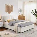 Cadre de lit plateforme de rangement ModernLuxe Queen/King, lit capitonné en chenille avec tête de lit moelleuse