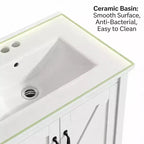 Meuble de salle de bain de 76 cm avec lavabo en céramique, meuble de salle de bain sur pied de style ferme avec 2 portes et 1 tiroir
