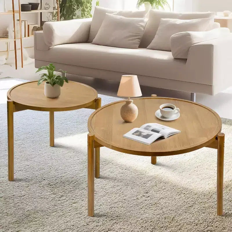 Lot de 2 tables basses gigognes rondes en bois massif BEARUT