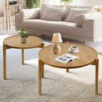 Lot de 2 tables basses gigognes rondes en bois massif BEARUT