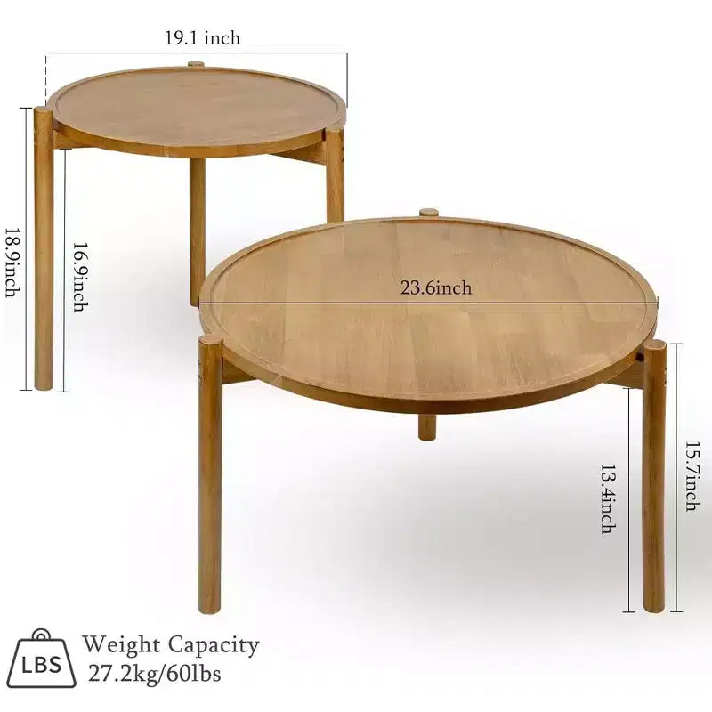 Lot de 2 tables basses gigognes rondes en bois massif BEARUT