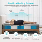 Serweet 8 Matelas Hybride Rafraîchissant 5 Zones d'Isolation du Mouvement, Ressorts Plus Robustes pour un Soutien Durable -Fermeté Moyenne- Compatible avec les Lits Plateformes