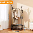 Portant à Vêtements Roulant avec Roues et Rangement Panier, Grand Porte-Manteau Métallique Mobile Portants Décoratifs pour Suspendre les Vêtements