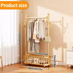 Portant à Vêtements Roulant avec Roues et Rangement Panier, Grand Porte-Manteau Métallique Mobile Portants Décoratifs pour Suspendre les Vêtements