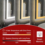 SUMERAIN Miroir de Salle de Bain Mural 48x30 avec 3 Couleurs, Miroir de Maquillage Intelligent LED Anti-Buée ETL avec Lumière