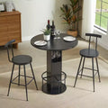 GDFStudio Yuna Modern Wooden 3 Piece Round Bar Table and Stools Set with Metal Ring Footrest