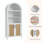 Bibliothèque arquée avec portes et panneaux en rotin, meuble de rangement à 5 niveaux avec étagère réglable pour salon ou bureau