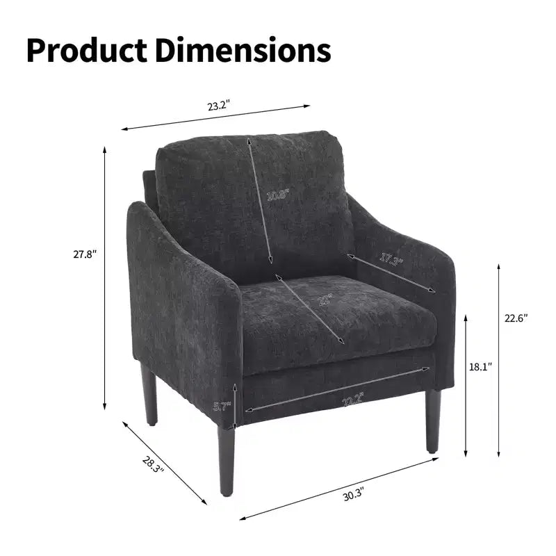 Fauteuil d'appoint en chenille de style Mid-Century Modern avec accoudoirs incurvés, fauteuil simple rembourré pour salon, chambre ou bureau