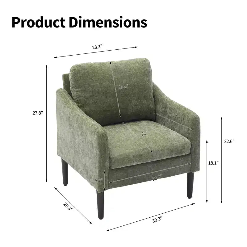Fauteuil d'appoint en chenille de style Mid-Century Modern avec accoudoirs incurvés, fauteuil simple rembourré pour salon, chambre ou bureau