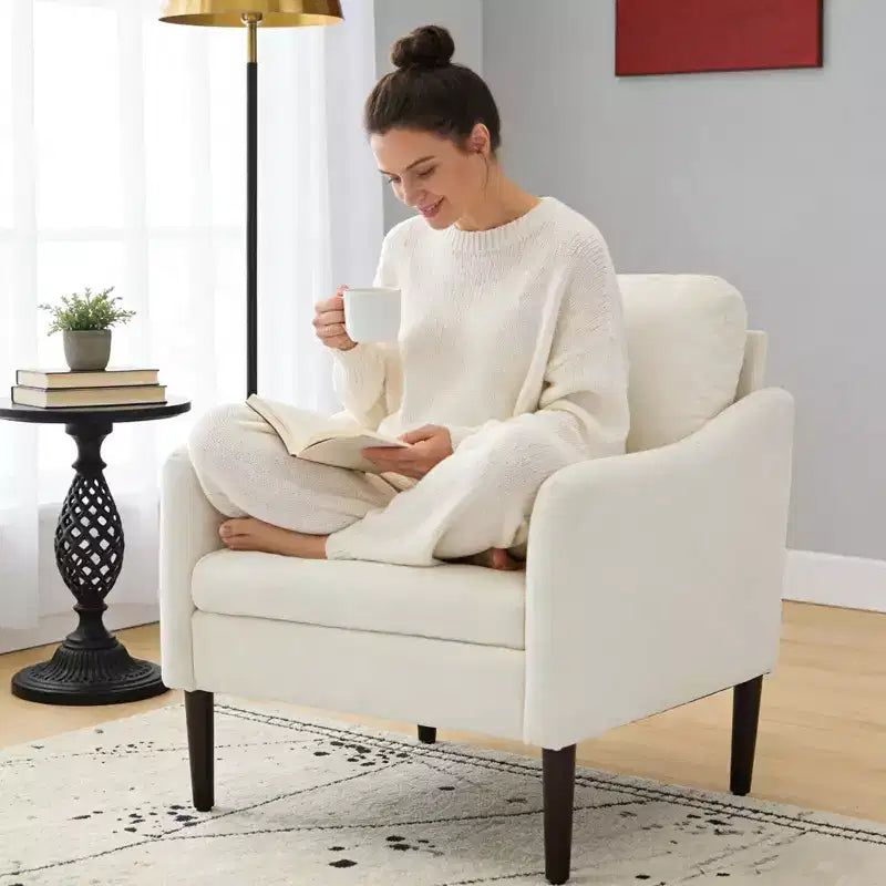 Fauteuil d'appoint en chenille de style Mid-Century Modern avec accoudoirs incurvés, fauteuil simple rembourré pour salon, chambre ou bureau