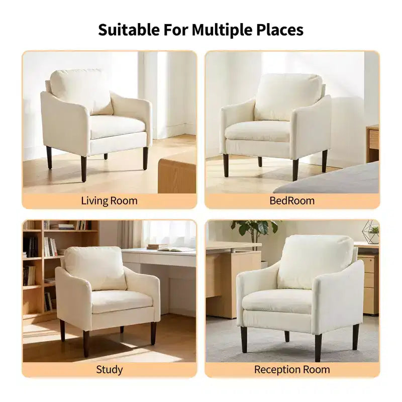 Fauteuil d'appoint en chenille de style Mid-Century Modern avec accoudoirs incurvés, fauteuil simple rembourré pour salon, chambre ou bureau
