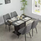 47.24-63Table à manger rectangulaire moderne, extensible, avec plateau en marbre blanc imprimé + pied de table avec rangement et base en métal