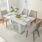 47.24-63Table à manger rectangulaire moderne, extensible, avec plateau en marbre blanc imprimé + pied de table avec rangement et base en métal