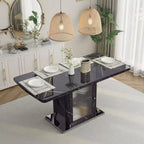 47.24-63Modern Rectangle Dining Table, Stretchable, with Printed White Marble Table Top+Storage Cabinet Table Leg with Metal Base