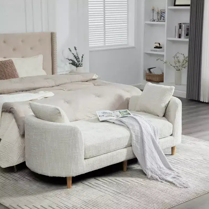Banc rembourré, bout de lit rembourré en chenille, chaise longue, banc d'entrée minimaliste, repose-pieds avec coussin moelleux et oreiller - ModernLuxe