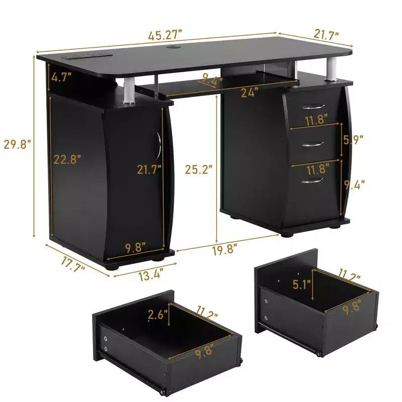 Karlhome Bureau informatique 45 pouces avec 3 tiroirs