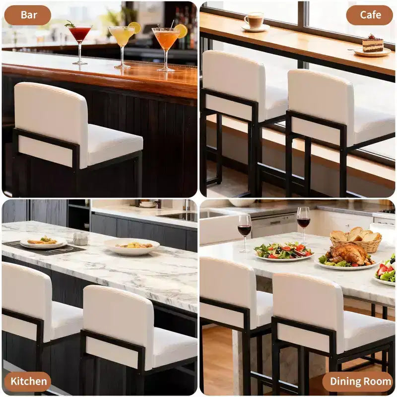 Tabourets de bar hauteur comptoir, lot de 2, chaises de bar intérieures en similicuir, style moderne du milieu du siècle, nettoyage facile