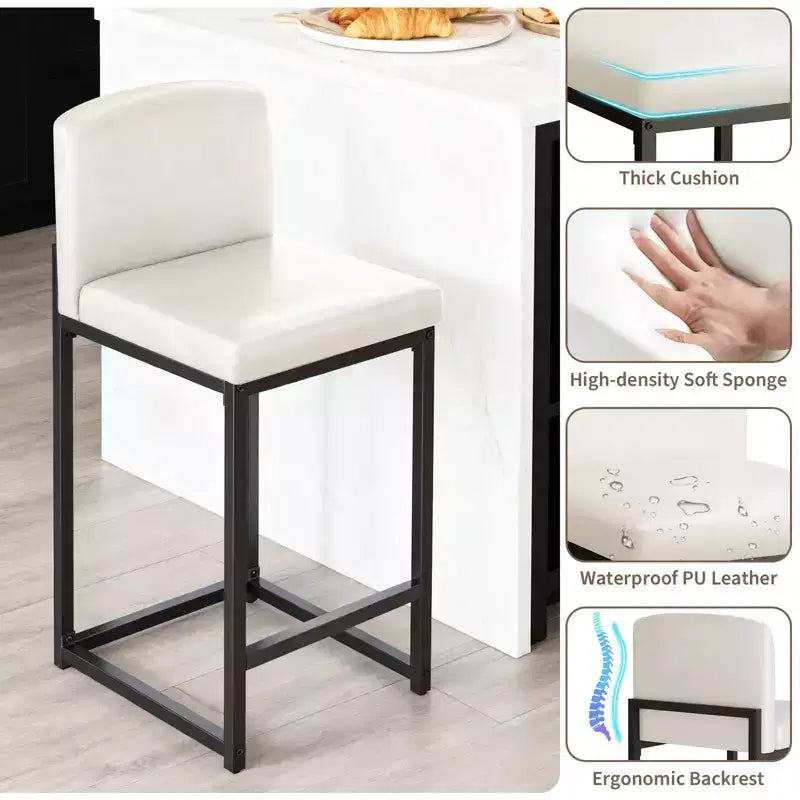 Tabourets de bar hauteur comptoir, lot de 2, chaises de bar intérieures en similicuir, style moderne du milieu du siècle, nettoyage facile