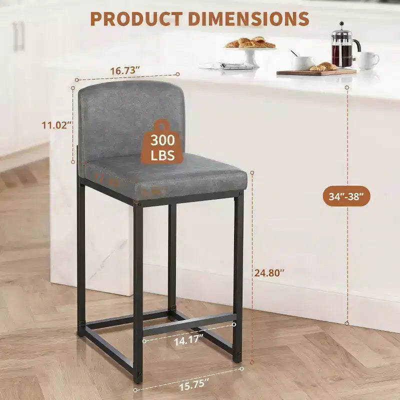 Tabourets de bar hauteur comptoir, lot de 2, chaises de bar intérieures en similicuir, style moderne du milieu du siècle, nettoyage facile
