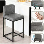 Tabourets de bar hauteur comptoir, lot de 2, chaises de bar intérieures en similicuir, style moderne du milieu du siècle, nettoyage facile