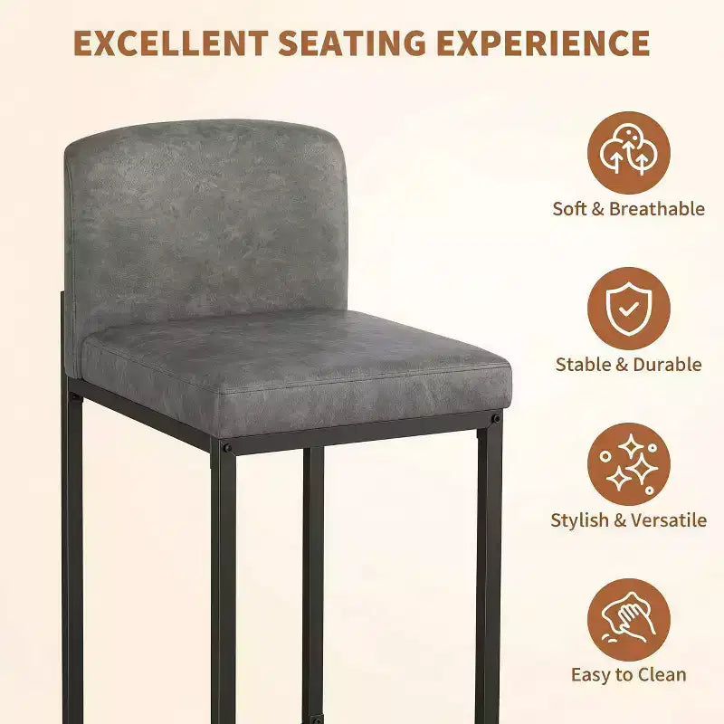 Tabourets de bar hauteur comptoir, lot de 2, chaises de bar intérieures en similicuir, style moderne du milieu du siècle, nettoyage facile