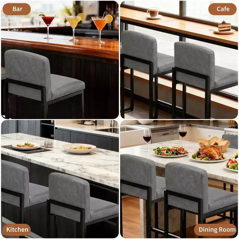 Tabourets de bar hauteur comptoir, lot de 2, chaises de bar intérieures en similicuir, style moderne du milieu du siècle, nettoyage facile