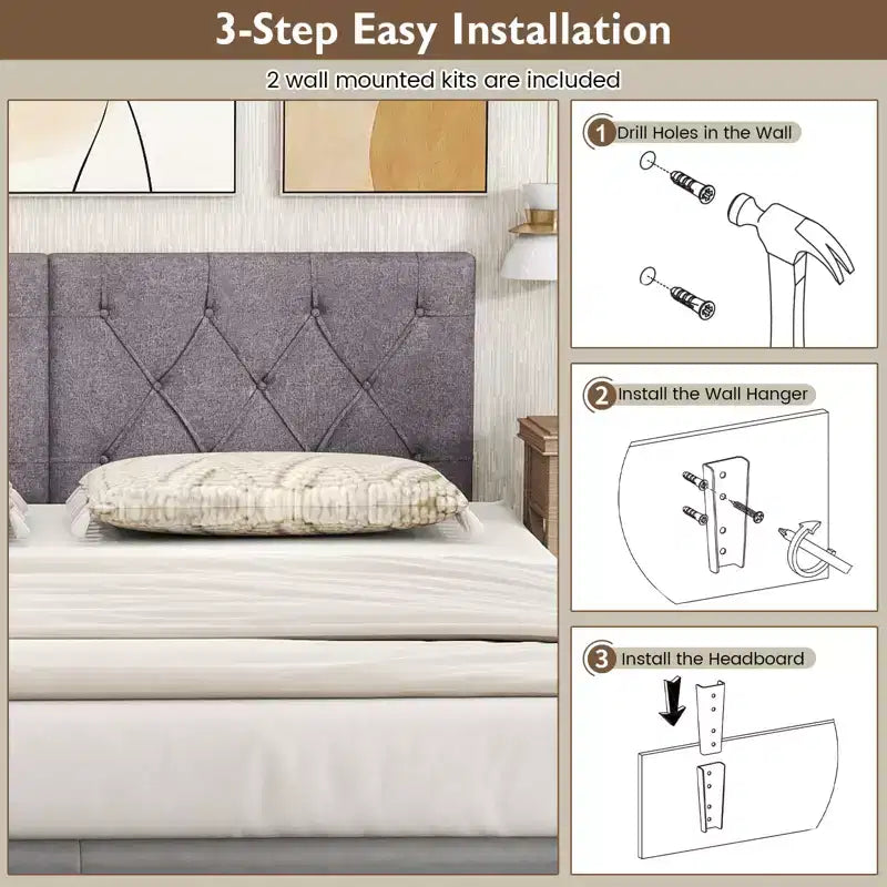 Tête de lit rembourrée Costway pour lit jumeau avec revêtement en tissu réglable en hauteur