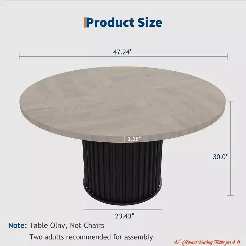 pour la salle à manger et la cuisine, table à manger ronde de 47" pour 4 à 6 personnes, table de cuisine industrielle avec base piédestal métallique robuste en forme de vague