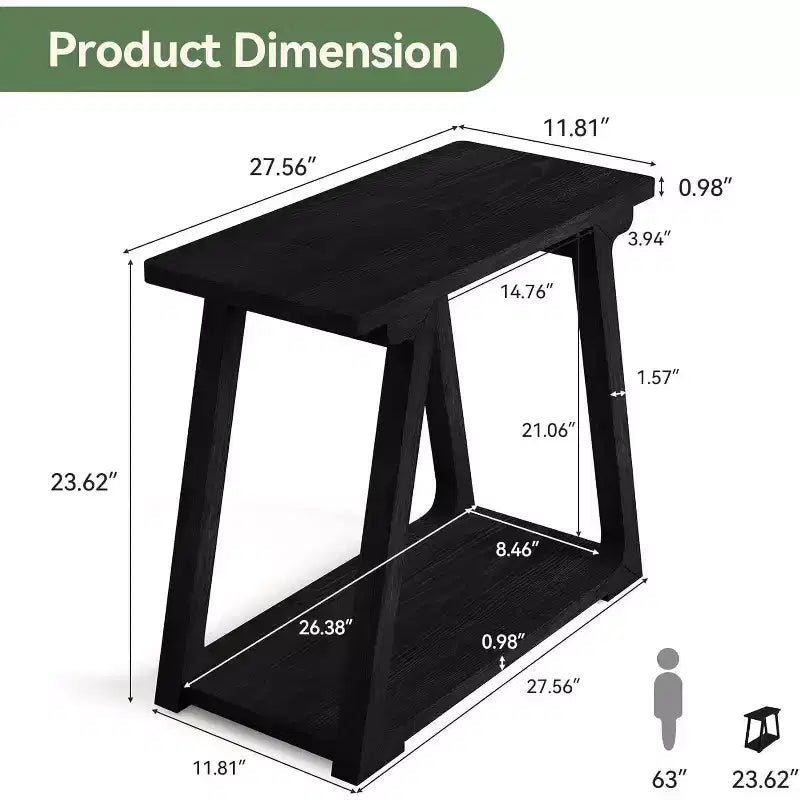Table d'appoint à 2 niveaux en bois massif Lantine, table d'appoint étroite rectangulaire de style rustique avec base trapézoïdale pour salon, assemblage facile