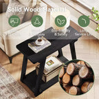 Table d'appoint à 2 niveaux en bois massif Lantine, table d'appoint étroite rectangulaire de style rustique avec base trapézoïdale pour salon, assemblage facile