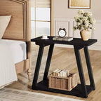 Table d'appoint à 2 niveaux en bois massif Lantine, table d'appoint étroite rectangulaire de style rustique avec base trapézoïdale pour salon, assemblage facile
