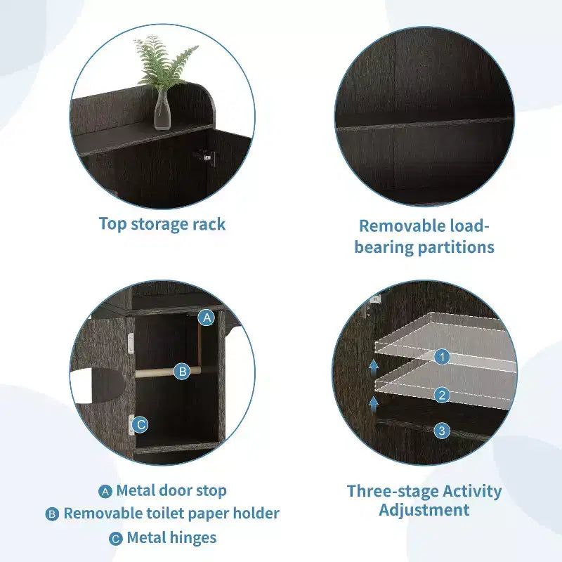 Meuble de rangement Dyonery au-dessus des toilettes avec portes de grange, organisateur de salle de bain peu encombrant de style ferme avec porte-papier toilette et étagère réglable