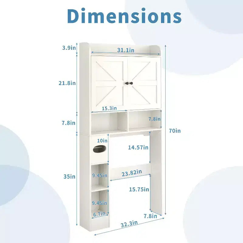 Meuble de rangement Dyonery au-dessus des toilettes avec portes de grange, organisateur de salle de bain peu encombrant de style ferme avec porte-papier toilette et étagère réglable