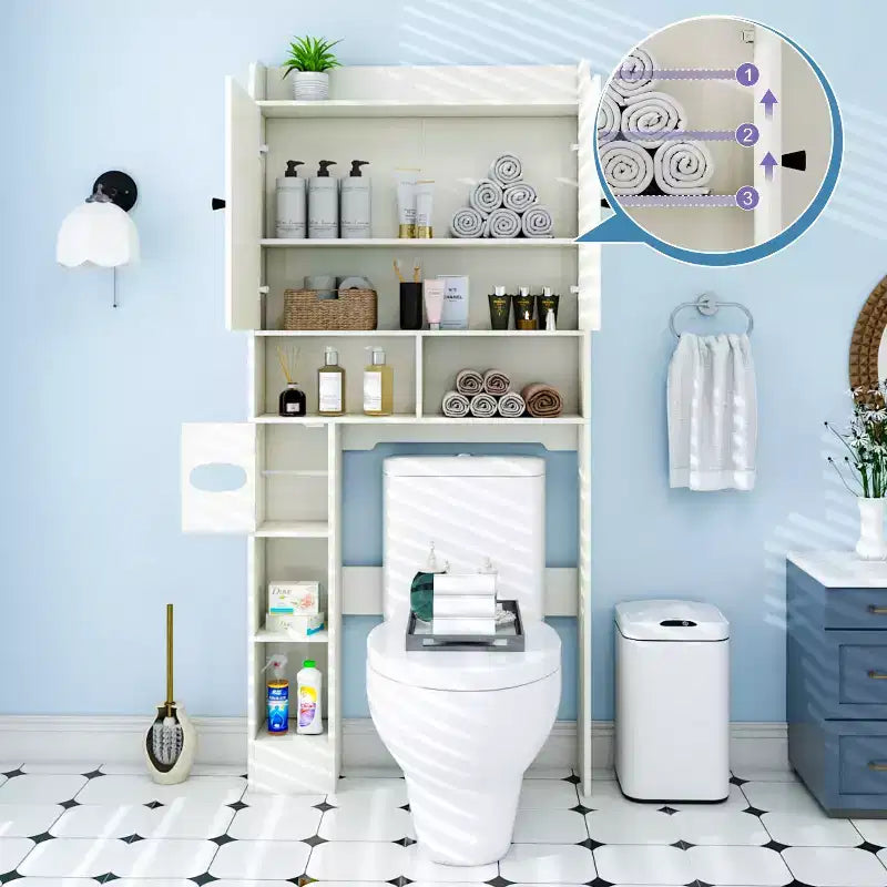 Meuble de rangement Dyonery au-dessus des toilettes avec portes de grange, organisateur de salle de bain peu encombrant de style ferme avec porte-papier toilette et étagère réglable