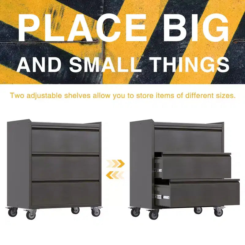 AOBABO Armoire de rangement à dossiers en acier verrouillable avec étagères réglables et roulettes pour l'organisation à la maison, à l'école, au bureau et dans le garage, Noir