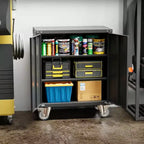AOBABO Armoire de rangement à dossiers en acier verrouillable avec étagères réglables et roulettes pour l'organisation à la maison, à l'école, au bureau et dans le garage, Noir