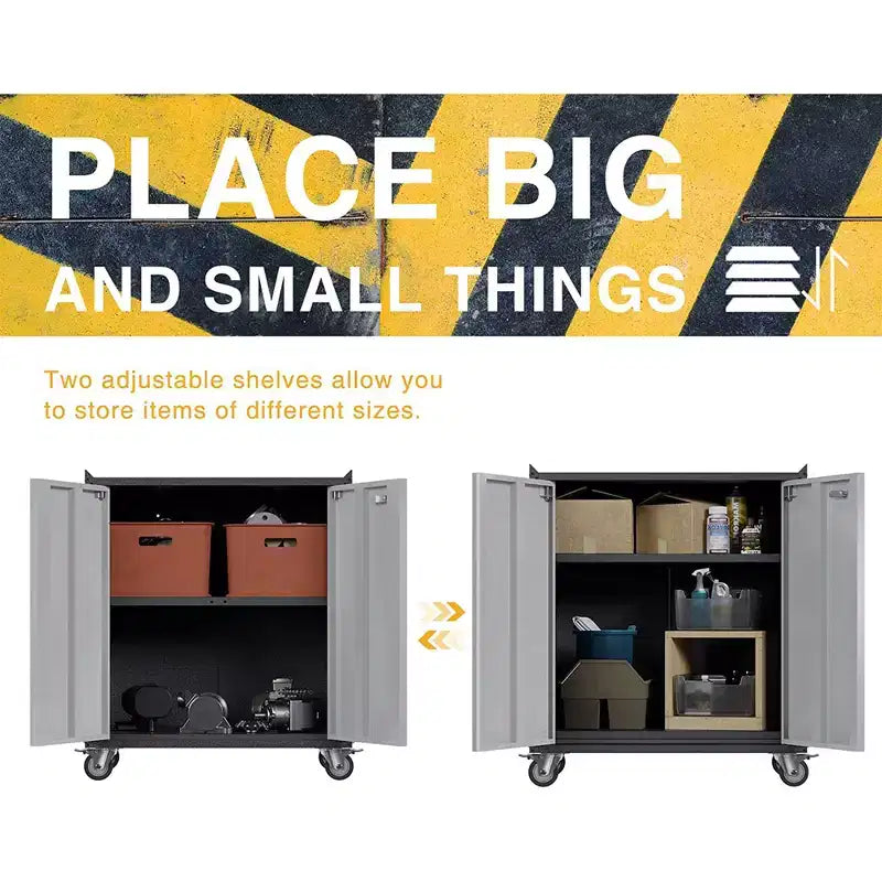 AOBABO Armoire de rangement à dossiers en acier verrouillable avec étagères réglables et roulettes pour l'organisation à la maison, à l'école, au bureau et dans le garage, Noir