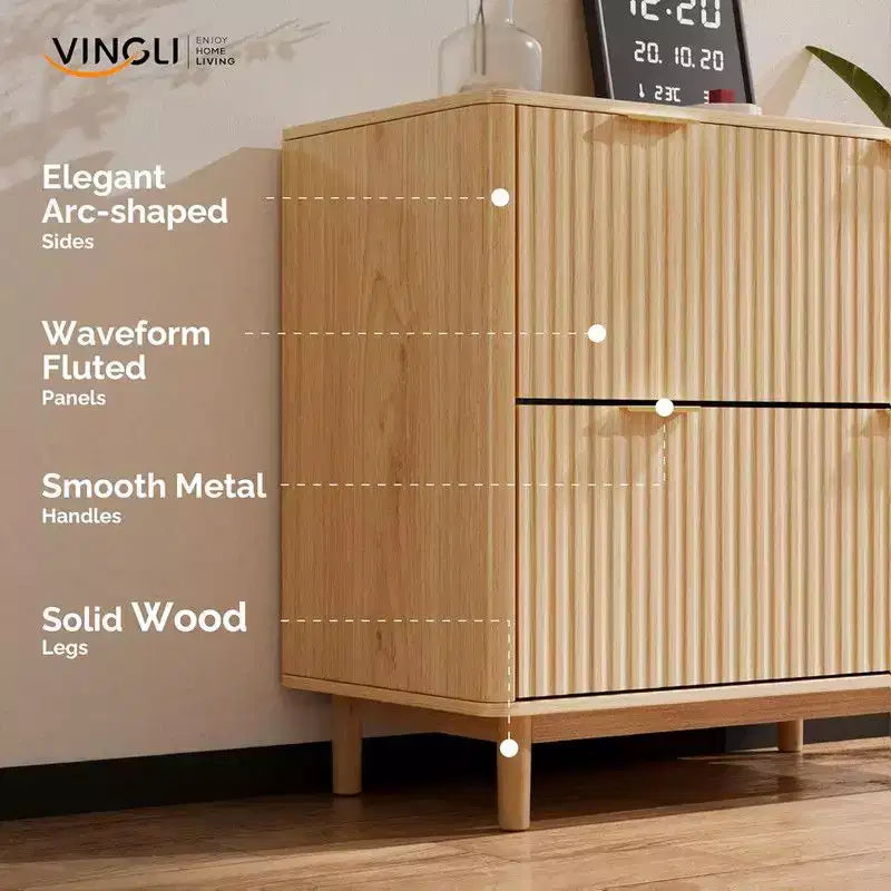 Karl Home2 Meuble de classement en bois cannelé à 2 tiroirs, design à tiroirs larges