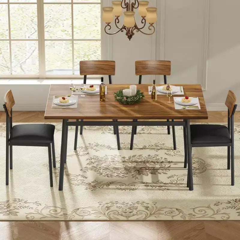 Ensemble table à manger avec 4 chaises rembourrées, bords lisses, ensemble de 4 chaises de table de cuisine en bois pour salle à manger, cuisine, appartement