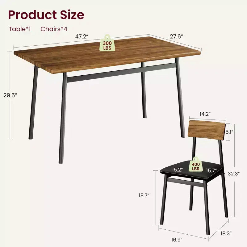 Ensemble table à manger avec 4 chaises rembourrées, bords lisses, ensemble de 4 chaises de table de cuisine en bois pour salle à manger, cuisine, appartement
