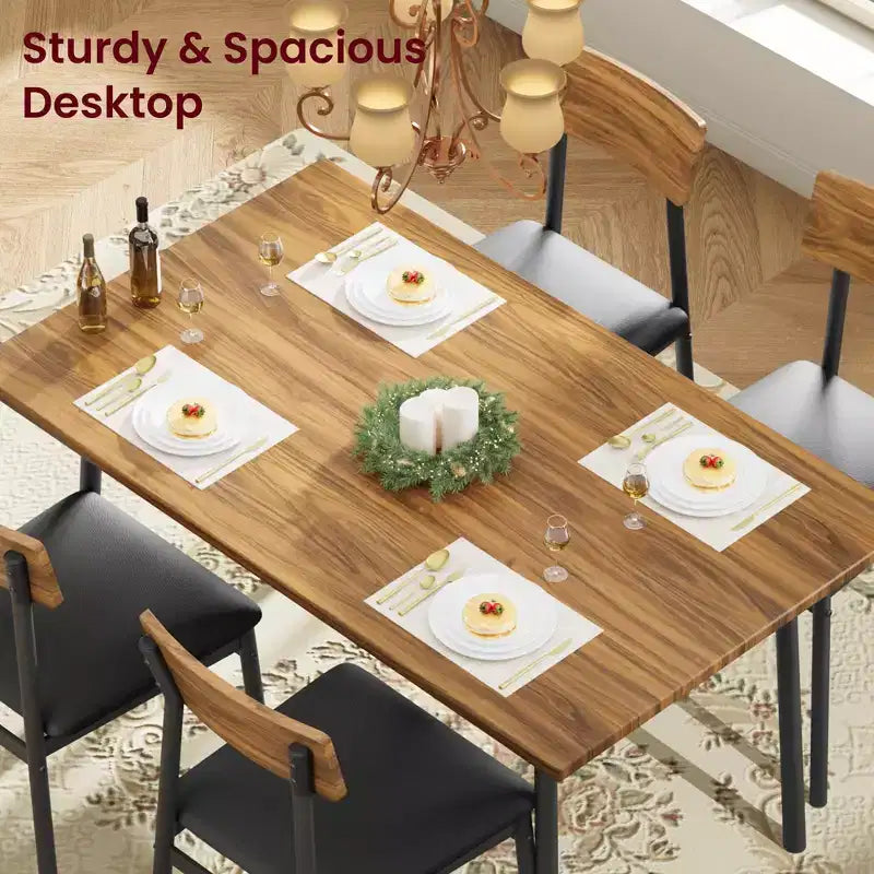 Ensemble table à manger avec 4 chaises rembourrées, bords lisses, ensemble de 4 chaises de table de cuisine en bois pour salle à manger, cuisine, appartement