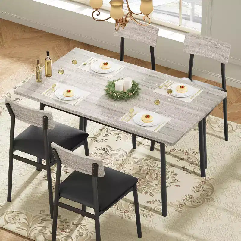 Ensemble table à manger avec 4 chaises rembourrées, bords lisses, ensemble de 4 chaises de table de cuisine en bois pour salle à manger, cuisine, appartement