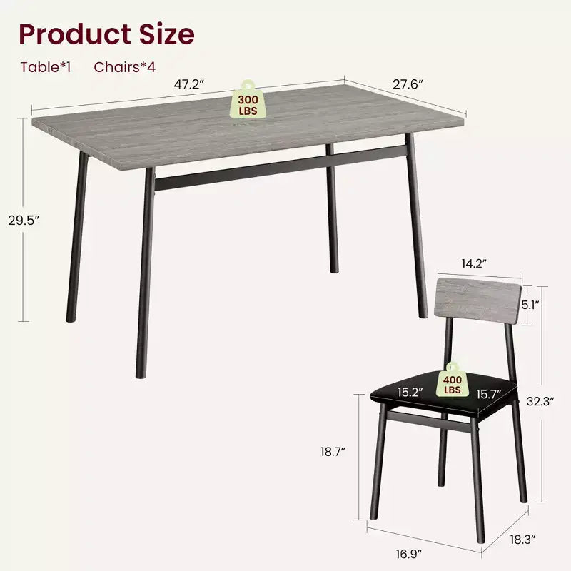 Ensemble table à manger avec 4 chaises rembourrées, bords lisses, ensemble de 4 chaises de table de cuisine en bois pour salle à manger, cuisine, appartement