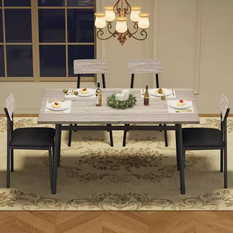 Ensemble table à manger avec 4 chaises rembourrées, bords lisses, ensemble de 4 chaises de table de cuisine en bois pour salle à manger, cuisine, appartement